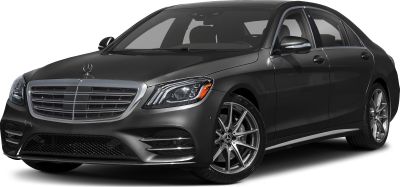 Front view with LED headlights and alloy wheels on luxury sedan