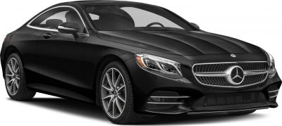 Luxury coupe with LED headlights and distinctive grille in black