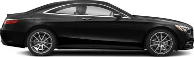 Side profile of a sleek luxury coupe with chrome trim and alloy wheels