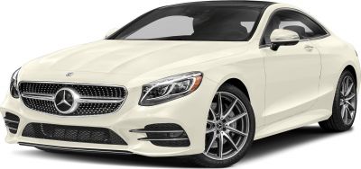 Front view showing grille, headlights, and alloy wheels of a coupe.