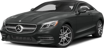 Front view of a luxury coupe with LED headlights and alloy wheels