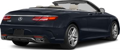 Convertible luxury coupe rear with LED taillights and dual exhausts.