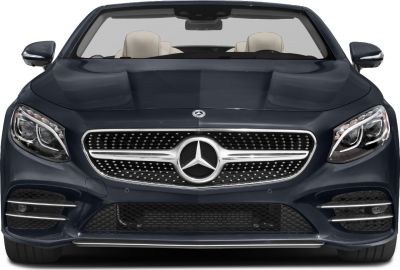 Close-up front grille and headlights of a luxury convertible