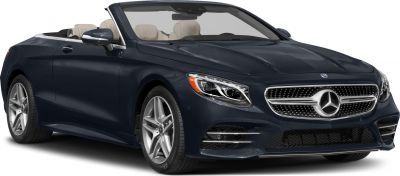 Front grille with prominent luxury emblem and LED headlights on convertible