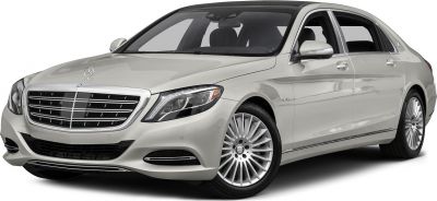 Front angle of luxury sedan with prominent grille and premium wheels