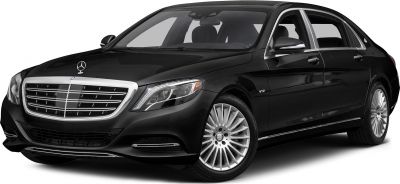 Luxury sedan front view with large grille and LED headlights