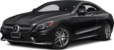 Black luxury two-door coupe with LED headlights and distinctive front grille.