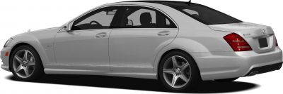 Side and rear view of silver luxury sedan with alloy wheels