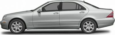 Side profile of a long luxury sedan with smooth lines and alloy wheels