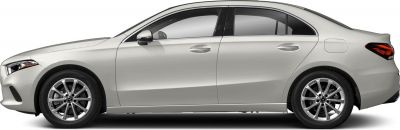 Side profile of a four-door sedan with alloy wheels and tinted windows