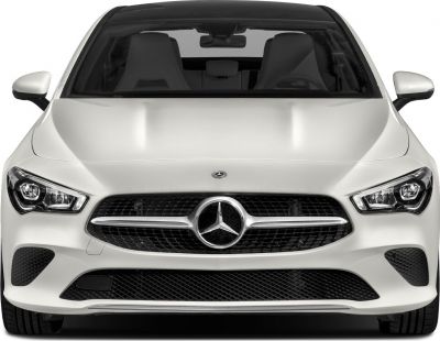 Front view with grille, headlights, and hood of a modern coupe