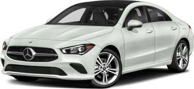 White 4-door coupe with LED headlights and alloy wheels