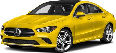 Front and side view of a yellow luxury coupe with alloy wheels