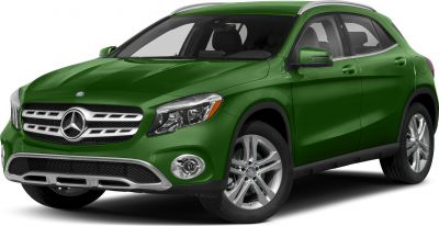 Front view of a compact luxury SUV with distinct grille and headlight design