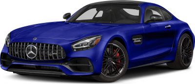 Front profile with AMG grille, LED headlights, V8 biturbo badge, and sporty wheels