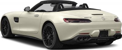 Rear view of convertible sports car with V8 Biturbo badge and quad exhaust