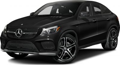 Sporty coupe SUV front-side view with AMG wheels and distinctive grille