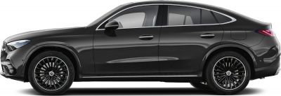 Side profile of sleek black luxury coupe with alloy wheels