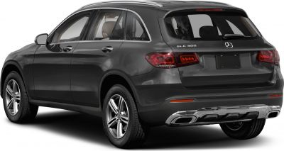 Rear view of a modern luxury SUV with distinctive taillights and dual exhausts