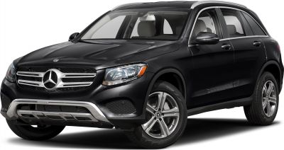 Front and side view of a black luxury SUV with alloy wheels and LED headlights