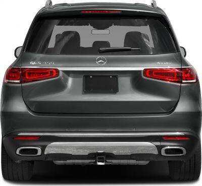 Rear view with distinctive taillights, 450 and 4MATIC badges, dual exhausts, rear wiper.