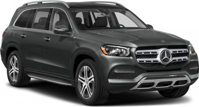 Front and side view of SUV with LED headlights and chrome grille.
