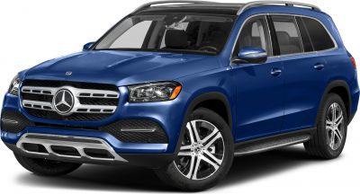 Blue modern SUV front side with LED headlights and alloy wheels