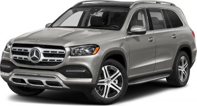 Front and side view of large SUV showcasing grille, headlights, and wheels