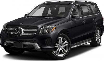 SUV front 3/4 view with grille, headlights, alloy wheels, black body