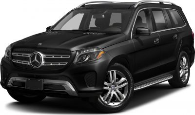 Front 3/4 view of black luxury SUV with distinctive grille and alloy wheels