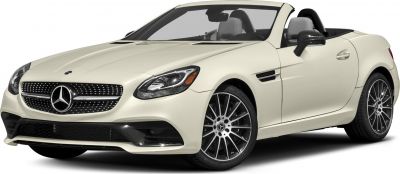 Front-side view of white convertible with diamond grille and AMG wheels