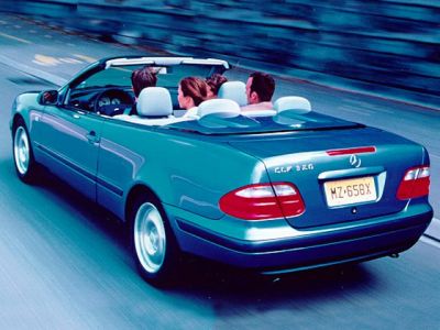 Rear view of convertible with four passengers and smooth taillights