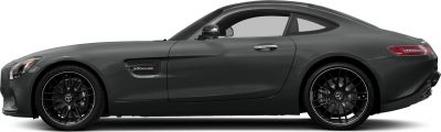 Side profile of sporty coupe with black multi-spoke wheels and sleek design