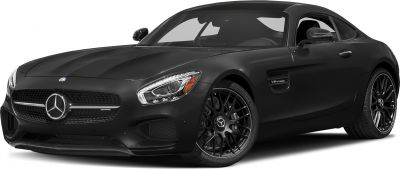 Matte black sporty coupe with V8 biturbo badge and AMG multi-spoke wheels.