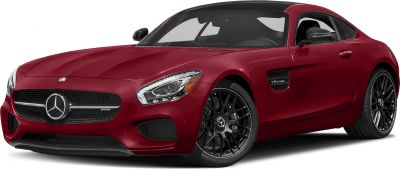 Red sports coupe with black wheels and V8 Biturbo badge