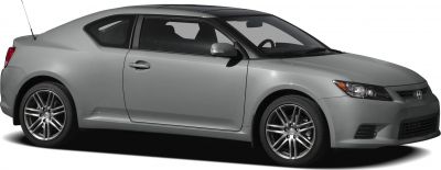 Side profile of a two-door sports coupe with alloy wheels and tinted windows.