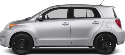Side profile of compact hatchback with steel wheels and boxy design