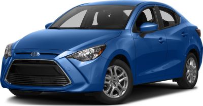 Front and side view of a blue compact hatchback with sharp headlights and distinctive grille.