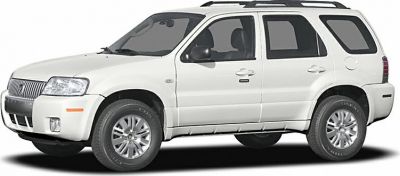 White Mercury Mariner I midsize SUV side profile with roof rails