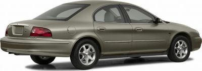 Rear side view of beige four-door sedan with alloy wheels.