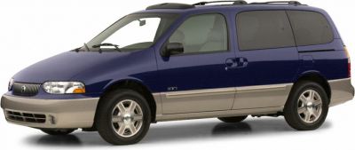 Side view of a two-tone minivan with sliding door and alloy wheels.