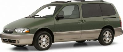 Side view of a minivan with roof rack and two-tone paint.
