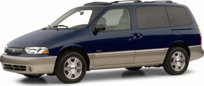 Side profile of a two-tone minivan with roof rails and sliding door
