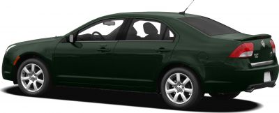 Side and rear view of a sedan with alloy wheels and rear spoiler