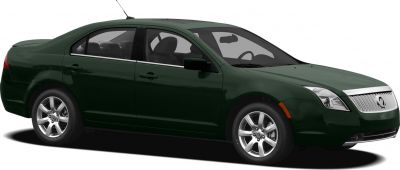 Mid-size sedan front-side view with alloy wheels and roof antenna