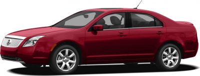 Red mid-size sedan in side profile with alloy wheels