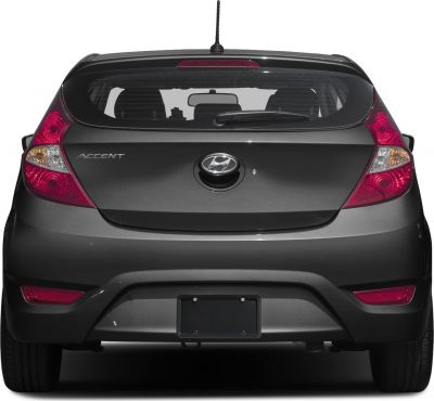 Rear view of a hatchback with distinctive tail lights and rear window.