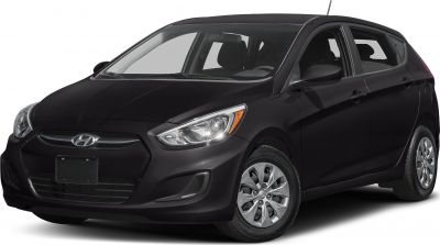 Front view of black compact hatchback with distinct grille and headlights