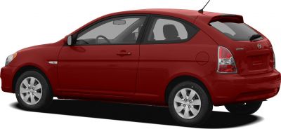 Red 2006 hatchback with distinctive taillights and alloy wheels side rear view