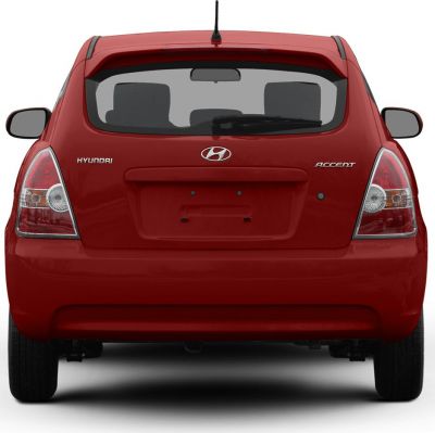 Rear view showing hatchback taillights and rear window